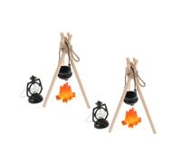 BESPORTBLE 2 Impostati Miniature Falò da Campeggio con Lampada e Pentola Decorazione Invernale per Casa delle Bambole Accessori Realistici per Scenari Natalizi e Giardini Fatati