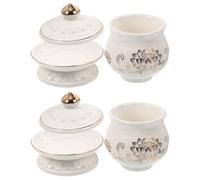 BESPORTBLE 2 Pezzi Tazza in Ceramica Bianca per Offerte Buddiste Coperchio e Vassoio, Decorazioni Rituali per Tempio e Casa, Contenitore D’acqua Buddista a Forma di Loto