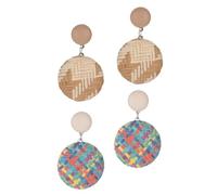 BESPORTBLE 2paia Vintage Bohemian Woven Straw Dangle Earrings for Women Ethnic Style Drop Ear Jewelry Beige and