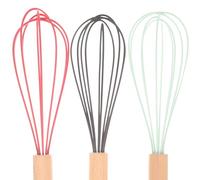 BESPORTBLE 3 pezzi Sbattitore Uova Manuale con Manico in Faggio e Testa in Silicone Frusta da Cucina Multiuso per Montare Panna Crema e Uova da Colori Nero Rosso e Verde Scuro Ergonomico e