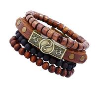 BESPORTBLE 4 Pezzi Braccialetti Donna in Legno e Cinturino in Pelle Impilabili Vintage Estetici Per Donna