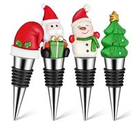 BESPORTBLE 4 Pezzi Tappi per Bottiglia di Vino Natalizi Riutilizzabili, Tappi Decorativi per Bevande Design Cartone Animato, Sigillanti e Portatili per Feste, Casa e Regali Uomo