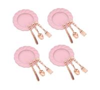 BESPORTBLE 4 Set Mini Piatti e Posate in Rosa Dorato per Casa delle Bambole Cucina in Miniatura Realistica per Accessori per Decorazione e Gioco Manuale