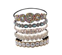 BESPORTBLE 5pezzi Cerchietto Da Donna Perline e Pietre Lucenti Realizzato in Filo Di Vetro e Facile Da Fissare Per Feste o Uso Quotidiano Motivo Cerchi Bianchi Pietre Rosa Verde Cerchi Colora