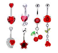 BESPORTBLE 6pezzi Anelli Per Il Girovita Con Cristalli Piercing Chirurgico Con Frutto Rosso e Rosa Gioielli Per Ventre Dalla Lucentezza Brillante Accessori Sfavillanti Per Festa e Uso Quotidi