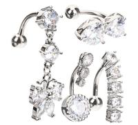 BESPORTBLE Anelli Ombelico Per Donne Piercing Ombelico Inossidabile Con Zirconi Anelli Navel Eleganti e Colorati Zirconi Farfalla