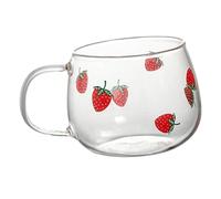 BESPORTBLE Bicchiere in Vetro con Stampa Fragola Tazza Latte Trasparente per Bevande Calde e Fredde Mug Caffè Elegante e Resistente per Casa e Ufficio