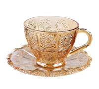 BESPORTBLE Bicchieri da Caffè in Vetro Vintage con Piattino Capacità per Cappuccino Tè e Latte Design Elegante e Resistente per Tè del Pomeriggio e Regalo Raffinato