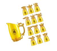 BESPORTBLE Bicchieri Vino in Ceramica con Dispenser Segni Zodiacali Cinesi Stile Tradizionale Giallo come Regalo Creativo per Amanti del Vino e Occasioni Speciali