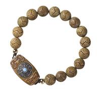 BESPORTBLE Bracciale in Legno con Sfere Naturali e Incisione Sei Parole Sacre, Accessorio Versatile ed Elegante per Ogni Occasione di Stile e Spiritualità