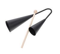 BESPORTBLE Campanacci Doppia Campana in Metallo Con Bastone Di Legno, Strumento Musicale a Percussione Tradizionale Latino, Set Portatile Nero 26x6,5x4 Cm Adatto a Principianti e Ragazzo Ragazza