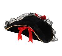 BESPORTBLE Cappello Tricorno da Pirata in Velluto Rosso con Fiocco per Donna Accessorio Costume Halloween e Cosplay Elegante Cappello da Capitano per Feste Tema e Rievocazioni Storiche