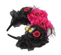 BESPORTBLE Cerchietto Con Fiori Per Halloween - Accessorio Donna Ispirato a Kahlo - Design Dia De Los Muertos Elegante Ornamento Per Perfetto Per Feste e Costumi Nero e Rosso