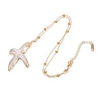 BESPORTBLE Collana Donna con Croce Barocca in Perle Naturali Gioiello Religioso Minimalista per Battesimo e Festività Elegante Simbolo di Fede e Spiritualità