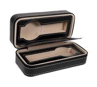 BESPORTBLE Custodia per Orologi da Viaggio in Similpelle Nera Cerniera, Organizer per Custodia di 2 Orologi Imbottita, Portagioielli Compatto 17,5x8,5x5,6 Cm per Protezione e Trasporto