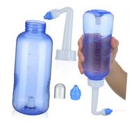 BESPORTBLE Lavaggio Nasale Bottiglia Plastica 500ml Due Ugelli Blu | Controllo del Flusso, Uso Capovolto, Forma Creativa, per Adulti, Pulizia Delicata