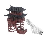 BESPORTBLE Miniatura Pagoda Gazebo Marrone in Plastica LED USB per Micro Paesaggio | Struttura Portatile, per Acquario e Bonsai Indoor, Architettura Antica Elegante