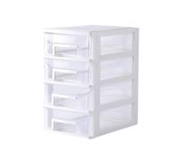 BESPORTBLE Mobiletto Portaoggetti in Plastica Bianca e Trasparente, Cassettiere a 4 Strati Medi, Organizer da Scrivania Portatile per Ufficio e Studio, Contenitore Multifunzionale