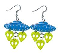 BESPORTBLE Orecchini Donna Divertenti con Astronave Spaziale Dorati Design Creativo e Luminoso Pendenti Strani e Asimmetrici per Uso Quotidiano e Occasioni Speciali
