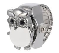 BESPORTBLE orologio ad anello adorn rings annata orologi da dito per le donne orologi ad anello orologio anello gufo piccolo orologio decorativo orologio dal design retrò Lega di zinco bianca