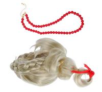 BESPORTBLE Parrucca Bionda con Treccine e Fiocco Rosso Parrucca da Gioco per Ragazze e Costume da Donna per Feste di Natale e Carnevali Accessori per Capelli Sintetici Leggeri e Cappuccio