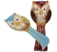 BESPORTBLE Poggia Cucchiaio e Poggiamestolo in Ceramica a Forma di Gufo 2 Pezzi, Supporto per Cucchiai e Bacchette da Tavolo, Accessorio Cucina per Uso Domestico e Ristoranti, Decorazione