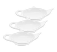 BESPORTBLE Porta Bustine di Tè in Ceramica Bianca Set da 3, Piattini Porta Bustine a Forma di Teiera per Riposo Bustina di Tè, Accessori per Tea Party e Organizzazione Cucina