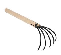 BESPORTBLE Rastrello da Giardino, Garden Rake a 5 Denti in Ferro Manico in Legno, Nero, per Casa e Outdoor, Strumento Multifunzione per Pulizia e Giardinaggio