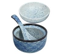BESPORTBLE Set 2 Pezzi Ciotole Giapponesi per Ramen e Zuppa in Ceramica con Coperchio e Cucchiaio Grande Ciotola da Portata Resistente al Microonde Adatta per Uso Domestico e Ristoranti