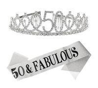 BESPORTBLE Set 2 Pezzi Corona e Fascia da Festa per Compleanno 50 Anni, Copricapo Decorazioni Scintillanti Argento, Fascia Galateo Elegante per Eventi e Celebrazioni