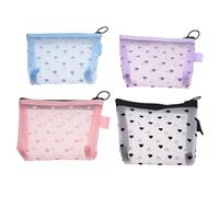 BESPORTBLE Set 4 Pezzi Sacchetti Trasparenti in Rete di Nailon Pieghevoli Stampa a Cuori per Cosmetici da Viaggio e Bagno