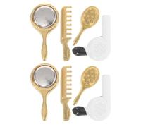 BESPORTBLE Set da 8 Accessori Bagno in Miniatura - Vanity con Specchio, Pettine e Asciugacapelli Dorati per Decorazione Casetta delle Bambole e Gioco di