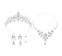 BESPORTBLE Set da Sposa Corona in Lega Argento, Collana Elegante e Orecchini Anti-allergici, Not Easy To Deform, per Costume e Performance