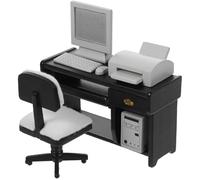 BESPORTBLE Set di 1 scrivania da ufficio nero con tastiera del computer, dispositivo principale e stampante per casa delle bambole Mini mobili per mondi di gioco creativi
