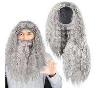 BESPORTBLE Set di accessori per costume da mago, baffi maghi, set di accessori per capelli da barba grigia e parrucca di Gandalfs, costume da mago, accessorio lungo e finto per capelli