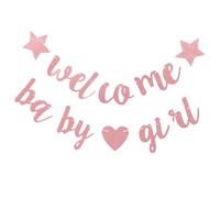 BESPORTBLE Striscione di Benvenuto per Bambina Glitterato, Decorazione Leggera per Shower e Feste Ragazzo Ragazza, Ornamento Piccolo per Interni ed Esterni, Addobbi per Foto e Party