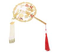BESPORTBLE Ventaglio Cinese Rotondo Vintage da Sposa con Manico, Ventaglio Ricamato Elegante per Matrimonio Tradizionale, Accessorio Portatile per Cerimonie Nuziali e Damigelle