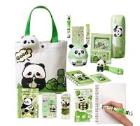 Besreey 30 Pezzi Astuccio Di Legami Panda In Tela Forniture Scolastiche Set Cancelleria Astuccio Panda Scuola Elementare Verde Con Portachiavi E Adesivi Sovrano Panne Gel Taccuino Threadd Per Studenti