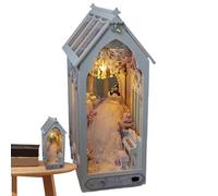 Besreey Angolo di lettura - Fermalibri in miniatura,Piccola casa libri modello con illuminazione a LED, 3D in legno fermalibri per soggiorno e studio
