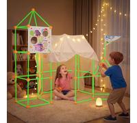 besrey Fortino per bambini 144 pezzi, kit fortezza e gioco di lancio 2 in 1 | Kit costruzione fortezza per bambini dai 5 anni: crea tende, castelli o tunnel che brillano al buio, in casa o all'aperto.