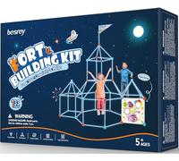 Besrey Kit Costruzione Fortezza 133 Pezzi, Fortino per Bambini con Gioco di Lancio, Brilla di Blu al Buio, Costruzioni del Forte, Castello e Tunnel, Tenda Bambini 5+ Anni, Regalo di Natale per bambini