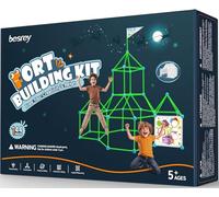 Besrey Kit Costruzione Fortezza 144 Pezzi, Fortino per Bambini con Gioco di Lancio, Brilla al Buio, Costruzioni del Forte Castello e Tunnel, Tenda Gioco Bambini 5+ Anni, Gioco Creativo, Regalo Bambino