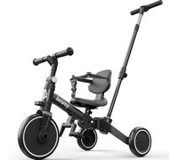 besrey Triciclo per Bambini 4 in 1, Bici Senza Pedali da 1 a 3 Anni, Nero | Cresce con il bambino: maniglione per i genitori, schienale e cintura per passeggiate; 4 modalità adatte alle diverse fasi.