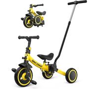 besrey Triciclo per Bambini 5-in-1 con Maniglia di Spinta per il Genitore a 5 Altezza per 1-5 Anni, Triciclo per Bambini Pieghevole, Bici per Bambini con Frizione a Ruota, Ruote Più Grandi, giallo