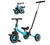 besrey Triciclo per Bambini 5-in-1 con Maniglia di Spinta per il Genitore a 5 Altezza per 1-5 Anni, Triciclo per Bambini Pieghevole, Bici per Bambini con Frizione a Ruota, Ruote Più Grandi, verde