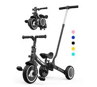 besrey Triciclo per Bambini 7-in-1 con Maniglia di Spinta per il Genitore a 5 Altezza per 1-5 Anni, Triciclo per Bambini Pieghevole, Bici per Bambini con Frizione a Ruota, Ruote Più Grandi, nero