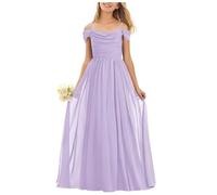 BessDress Abito da damigella junior in chiffon con spalline scoperte, a linea, lungo, per matrimonio, festa, abito da damigella, abito da sera, abito da ragazza con fiori, Lilla, 12 anni
