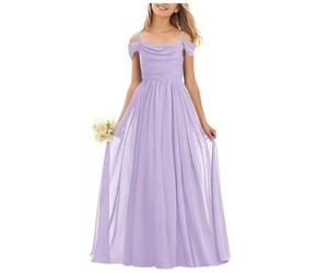 BessDress Abito da Sposa in Chiffon, con Spalline Larghe, per Bambina, da Dama di Onore, Linea A, Lungo, Abito da Fiore per la Sposa, Abito da Cerimonia, Lilla, 10 anni
