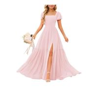 BessDress Flutter Maniche Juniors Chiffon Abiti da Damigella d'onore con Spacco Alto Una Linea Fiore Ragazza Vestito per Matrimonio, Rosa cipria, 14 anni