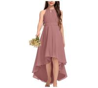 BessDress Vestiti maxi della ragazza del fiore chiffon per il vestito da promenade del Halter del partito di cerimonia nuziale Alto Basso vestito formale BSMD002, Rosa del deserto, 110